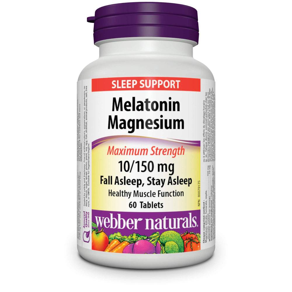 Webber Naturals Melatonin Magnesium bottle – 60 vegan tablets (maximum strength)