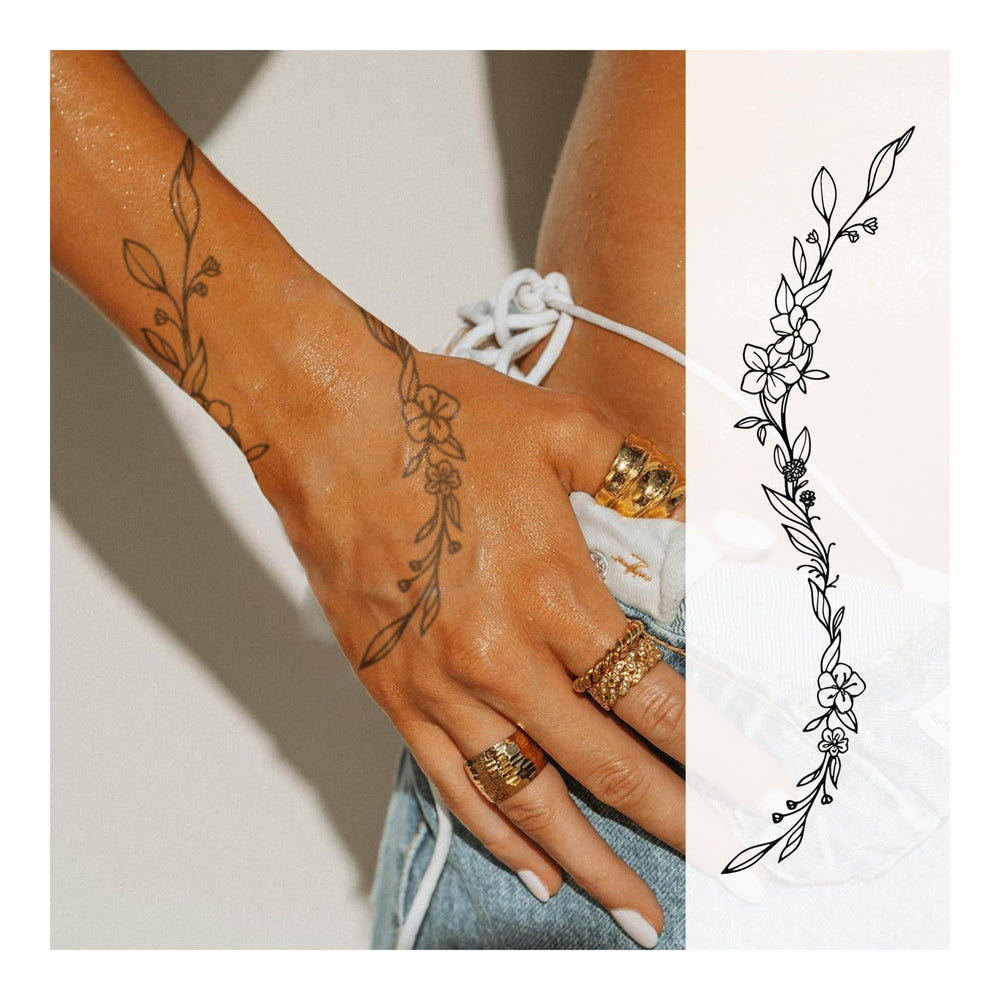 Weekink Floral Vine spine design tattoo offers a delicate, long-lasting look.