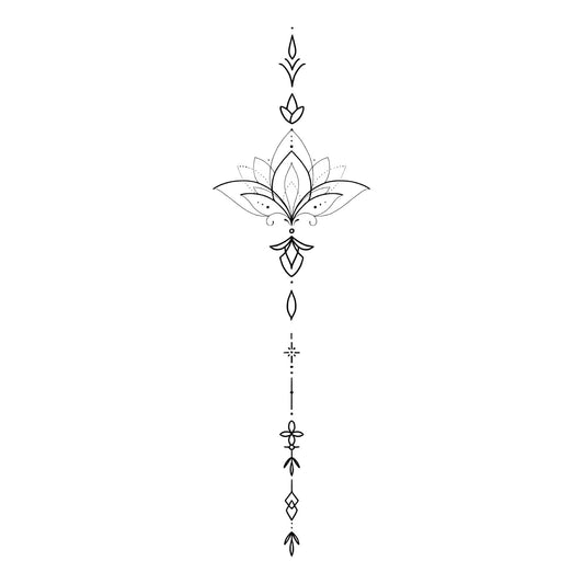 WEEKINK Lotus tattoo on spine with fine lines for a subtle, long-lasting look.