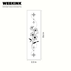 Weekink Spine Flower Tattoo star dot detailing adds an ethereal vibe.