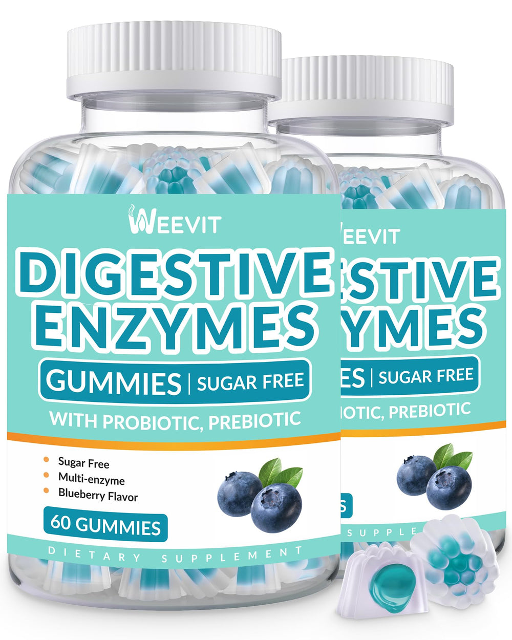WEEVIT Digestive Enzymes Gummies bottle with blueberry flavor label