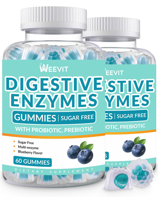 WEEVIT Digestive Enzymes Gummies bottle with blueberry flavor label