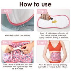Castor oil pack placed over liver area beneath the right ribcage