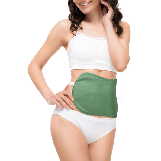 Front view of wegreeco Castor Oil Pack Wrap in pea green