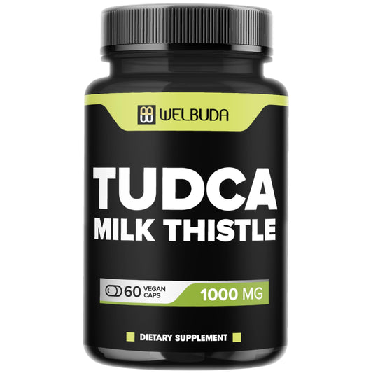 WELBUDA Tudca 1000mg with Milk Thistle bottle close-up