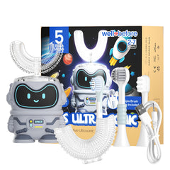 Well Before Ultrasonic Kid's U-Shaped Toothbrush - Spaceman Grey, front view