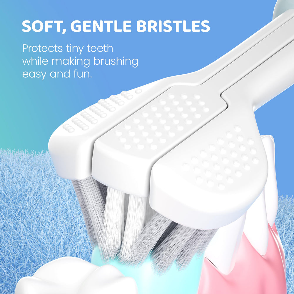Kid-friendly grip and cartoon design of Well Before toothbrush