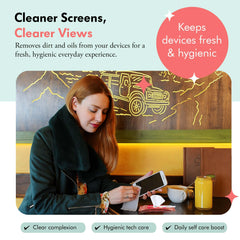 User wiping eyeglasses with Well-Kept wipes