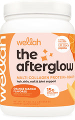 Wellah Afterglow Multi Collagen Protein + Beauty Orange Mango flavor bottle front view