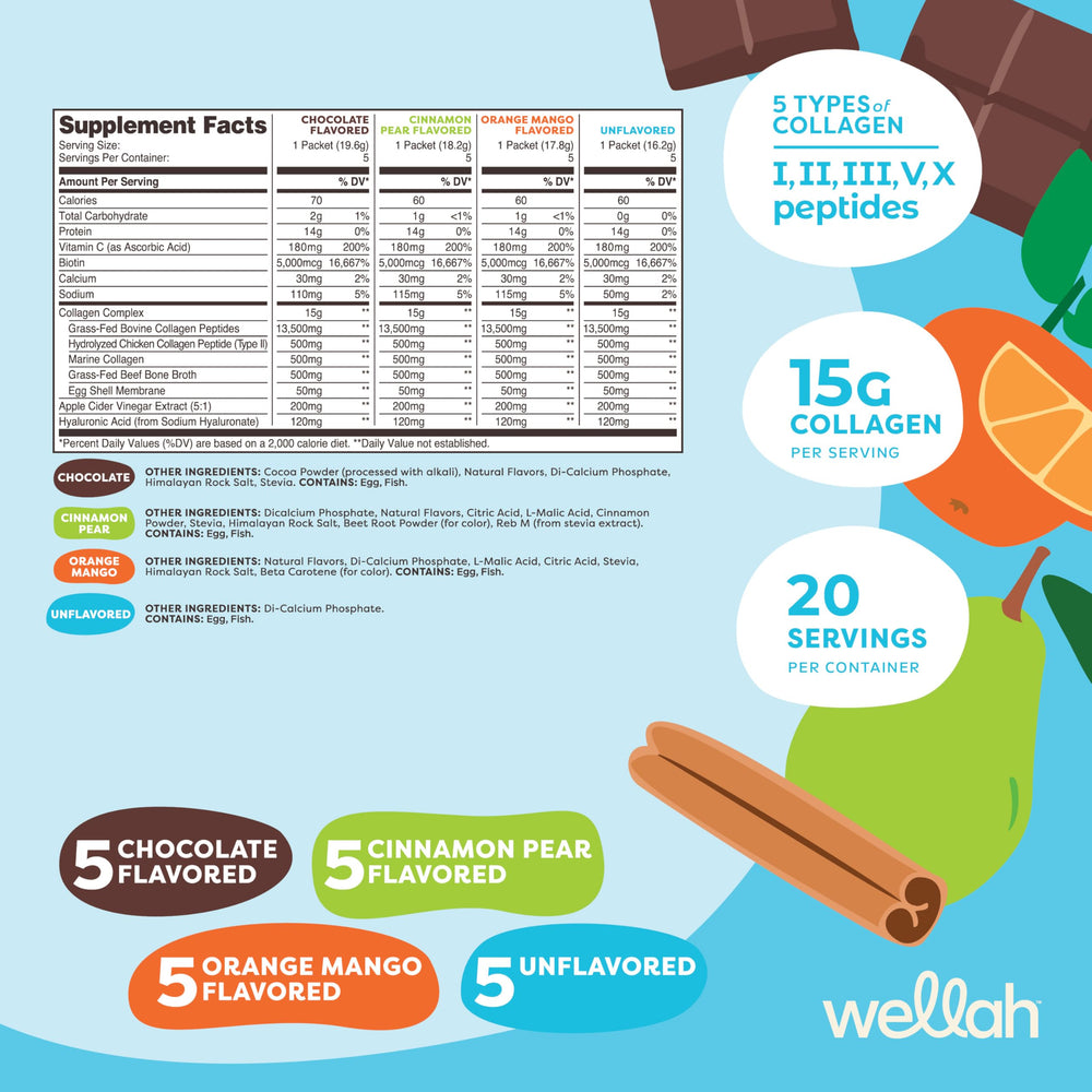 Wellah Afterglow Multi Collagen Protein + Beauty Variety Pack – Cinnamon Pear flavor stickpack