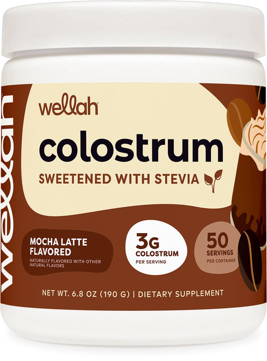 Wellah Colostrum Mocha Latte bottle showing 50 servings