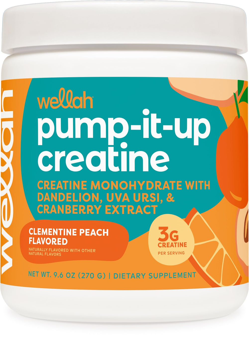 Front view of Wellah Creatine for Women, Clementine Peach flavor, 50 servings