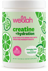 Front view of Wellah Creatine + Hydration Powder Cucumber Lime packaging