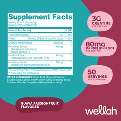 Close-up of ingredients including creatine monohydrate, dandelion, uva ursi, and cranberry extract