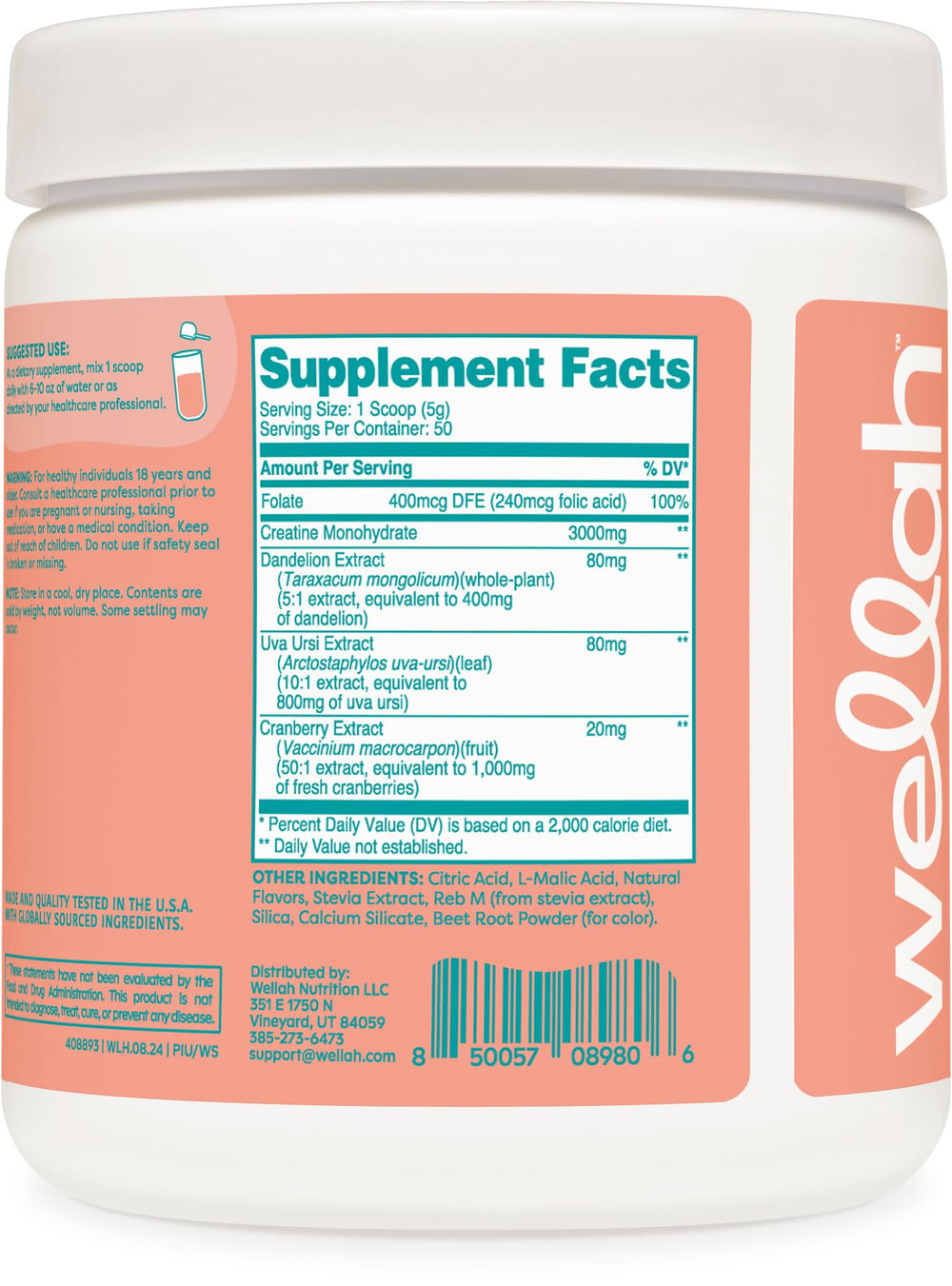 GMP-compliant facility and third-party testing Wellah Creatine packaging