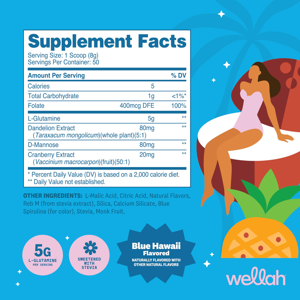 Scoop of Blue Hawaii flavored L-Glutamine powder