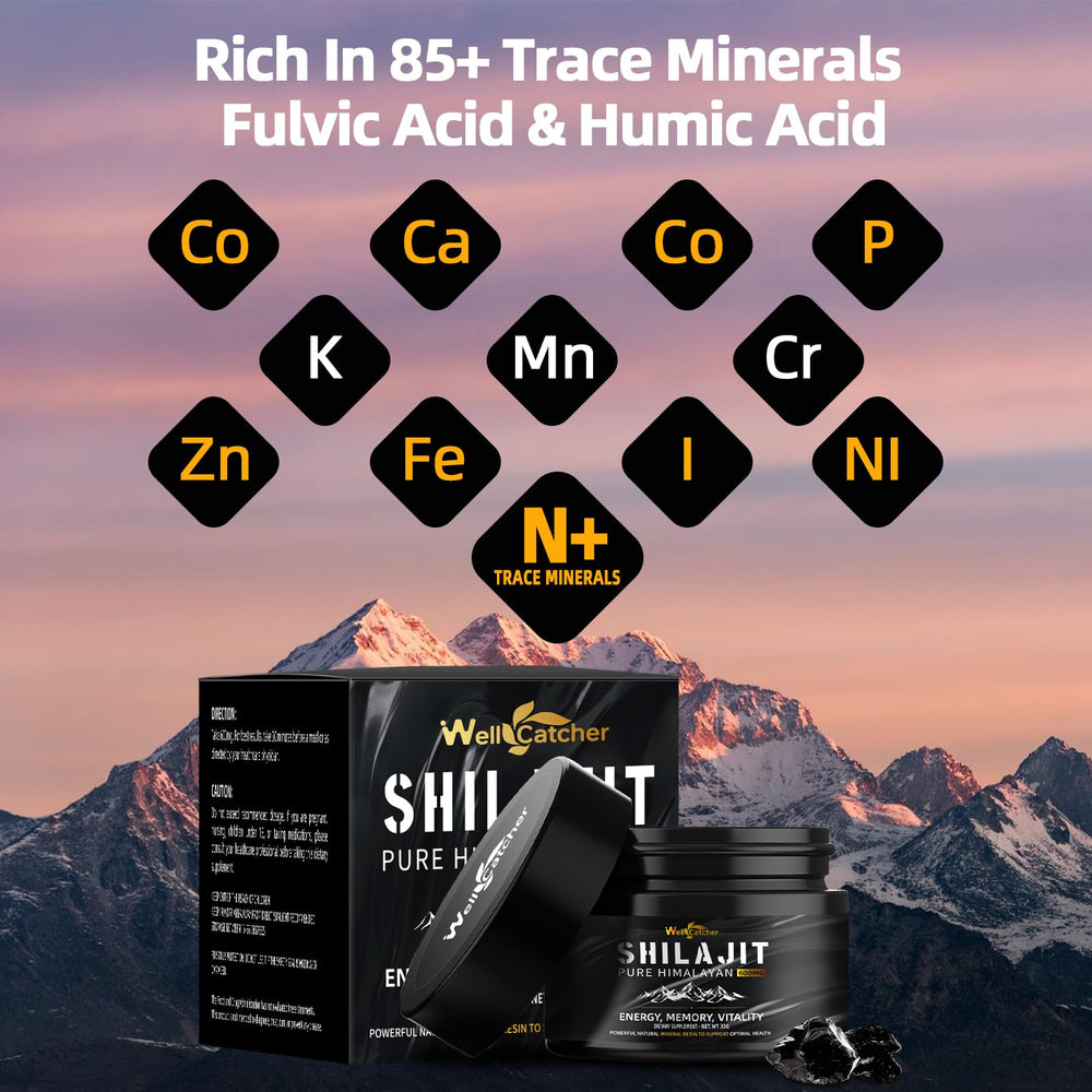 Wellcatcher Shilajit resin bottle with product