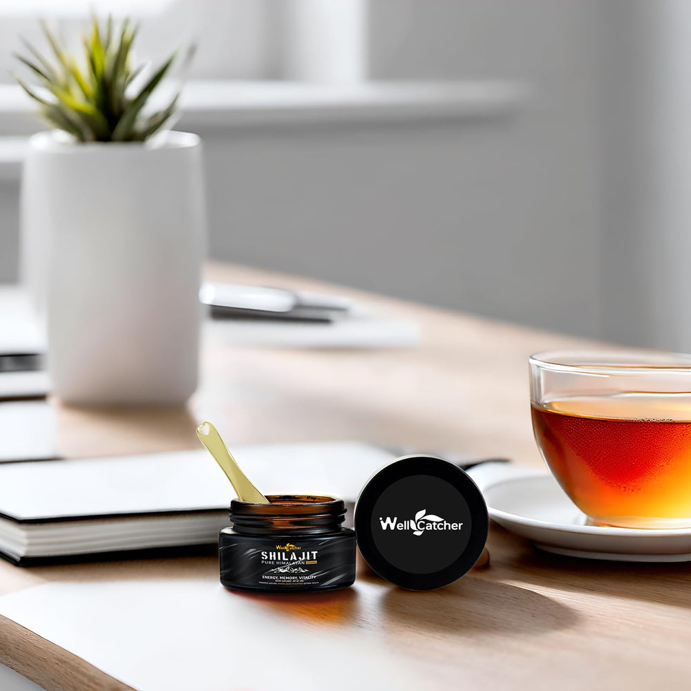 Mixing Wellcatcher Shilajit resin into a drink