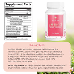 Close-up of Wellena She-Biotics capsules