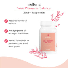 Graphic illustrating estrogen support from Wellena Wise Women’s Balance