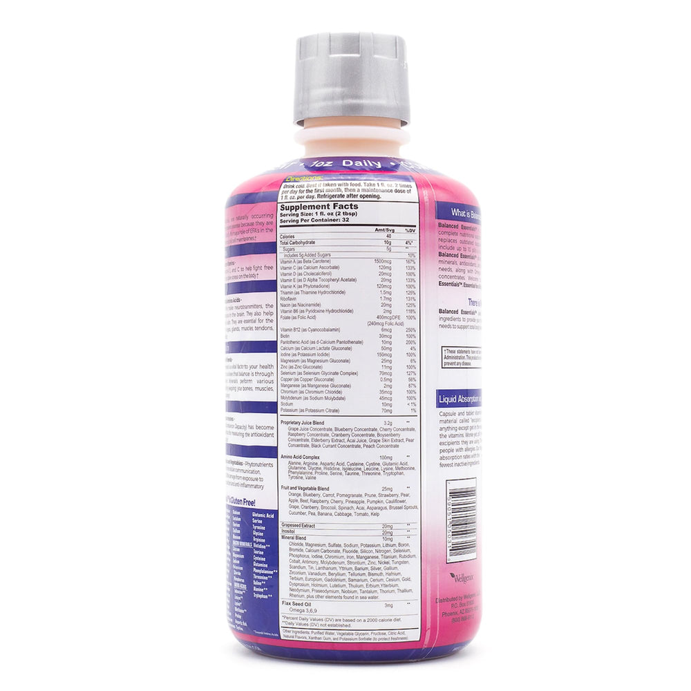 Wellgenix Balanced Essentials nutrition panel highlights 138 nutrients per ounce.
