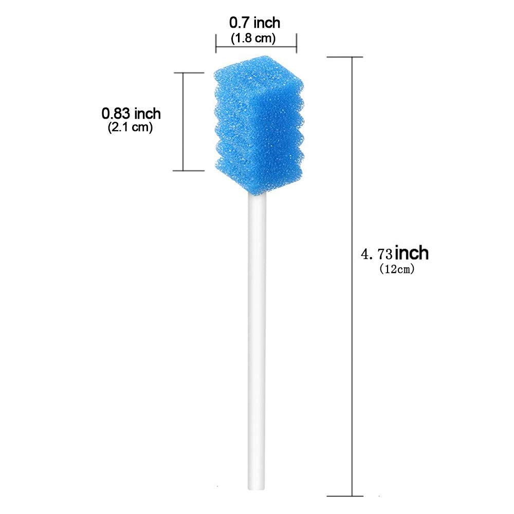 Close-up of Wellgler's blue disposable oral care swabs with white paper rod
