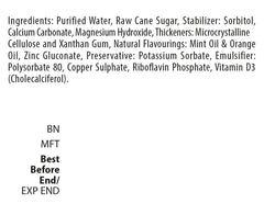 Nutrition facts panel on Wellkid Calcium Liquid bottle