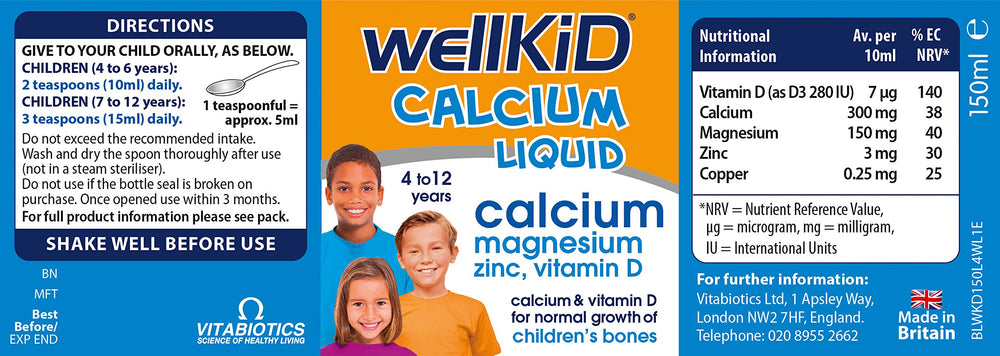 Lifestyle shot of a child using Wellkid Calcium Liquid