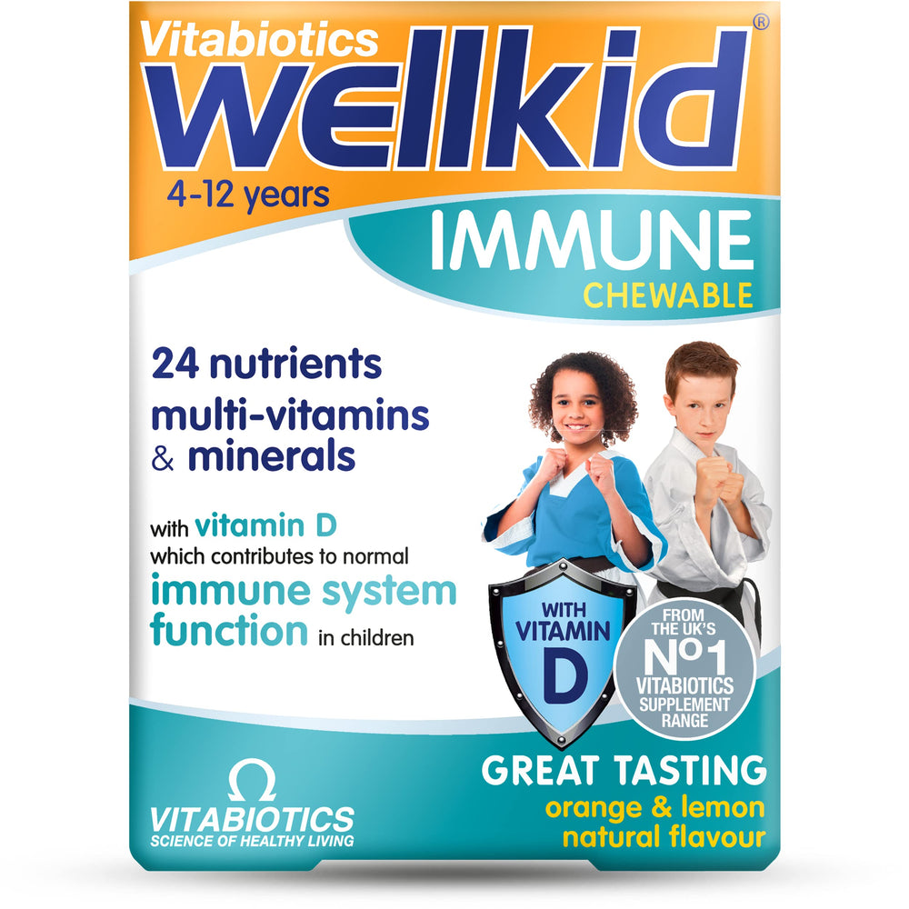 Vitabiotics Wellkid Immune Chewable 30 Tablets – orange & lemon flavour for kids aged 4-12