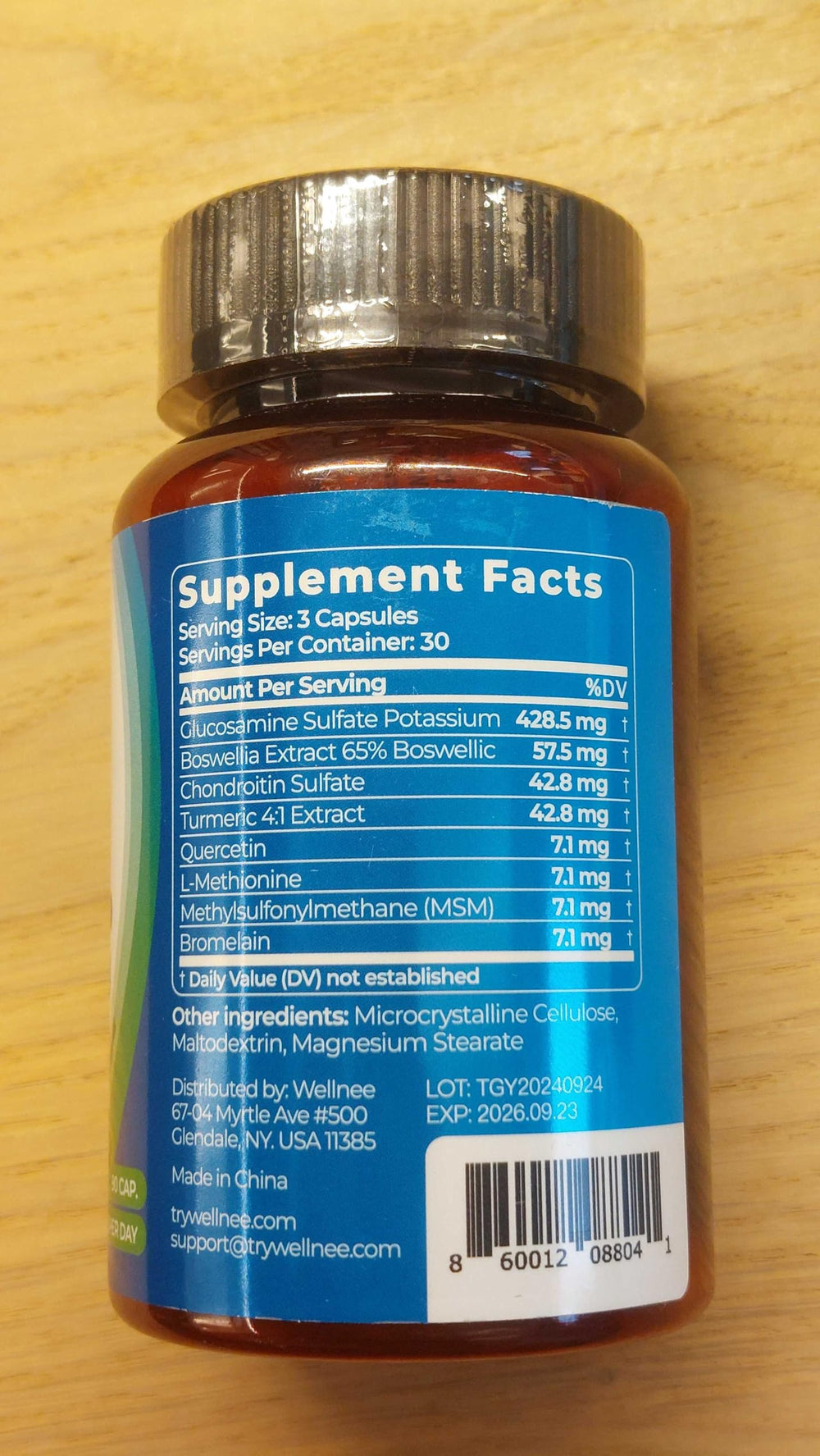 Wellnee Joint Support packaging and bottle