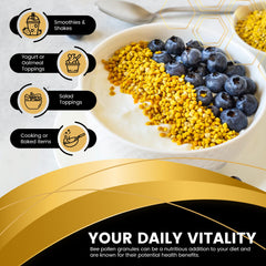 WELLNESS LABSRX Bee pollen granules measured for digestive wellness.
