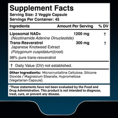 WELLNESS LABSRX liposomal NAD label close-up highlights non-GMO and gluten-free features.