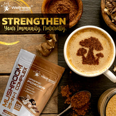 Assorted mushrooms in the blend: Lion's Mane, Chaga, Reishi, Cordyceps, Shiitake
