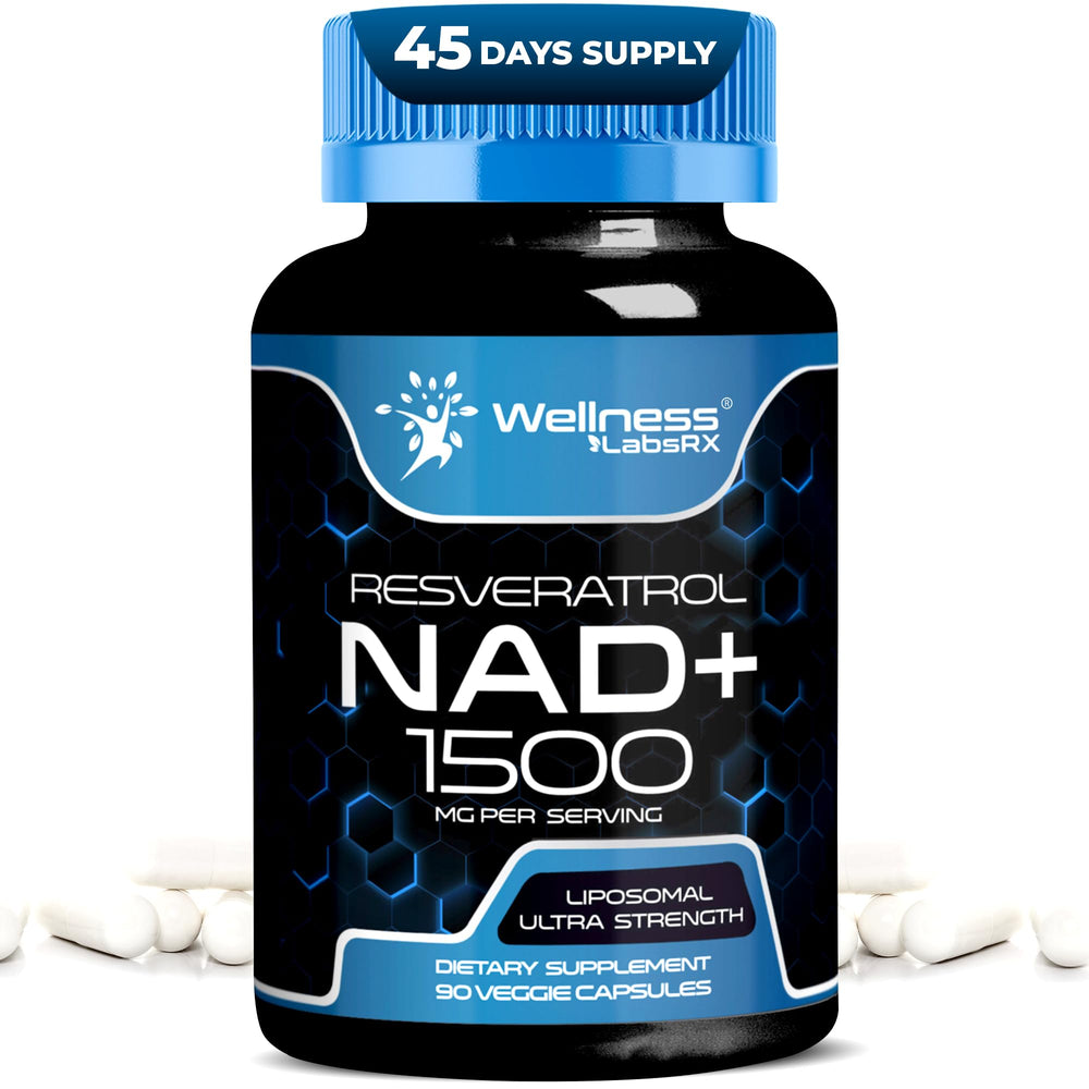 Bottle of WELLNESS LABSRX NAD+ 1500mg liposomal supplement