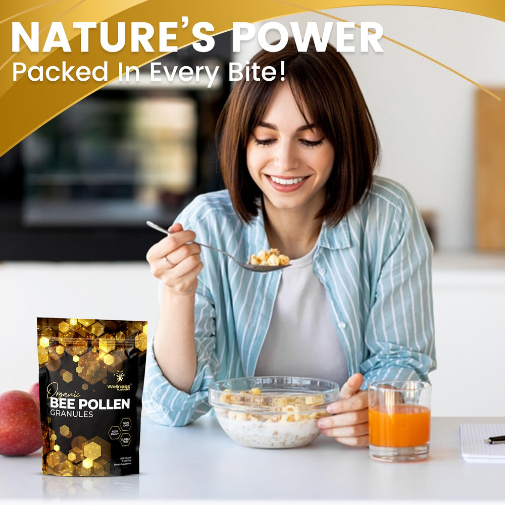 WELLNESS LABSRX Bee pollen in smoothie or yogurt for daily nutrients.