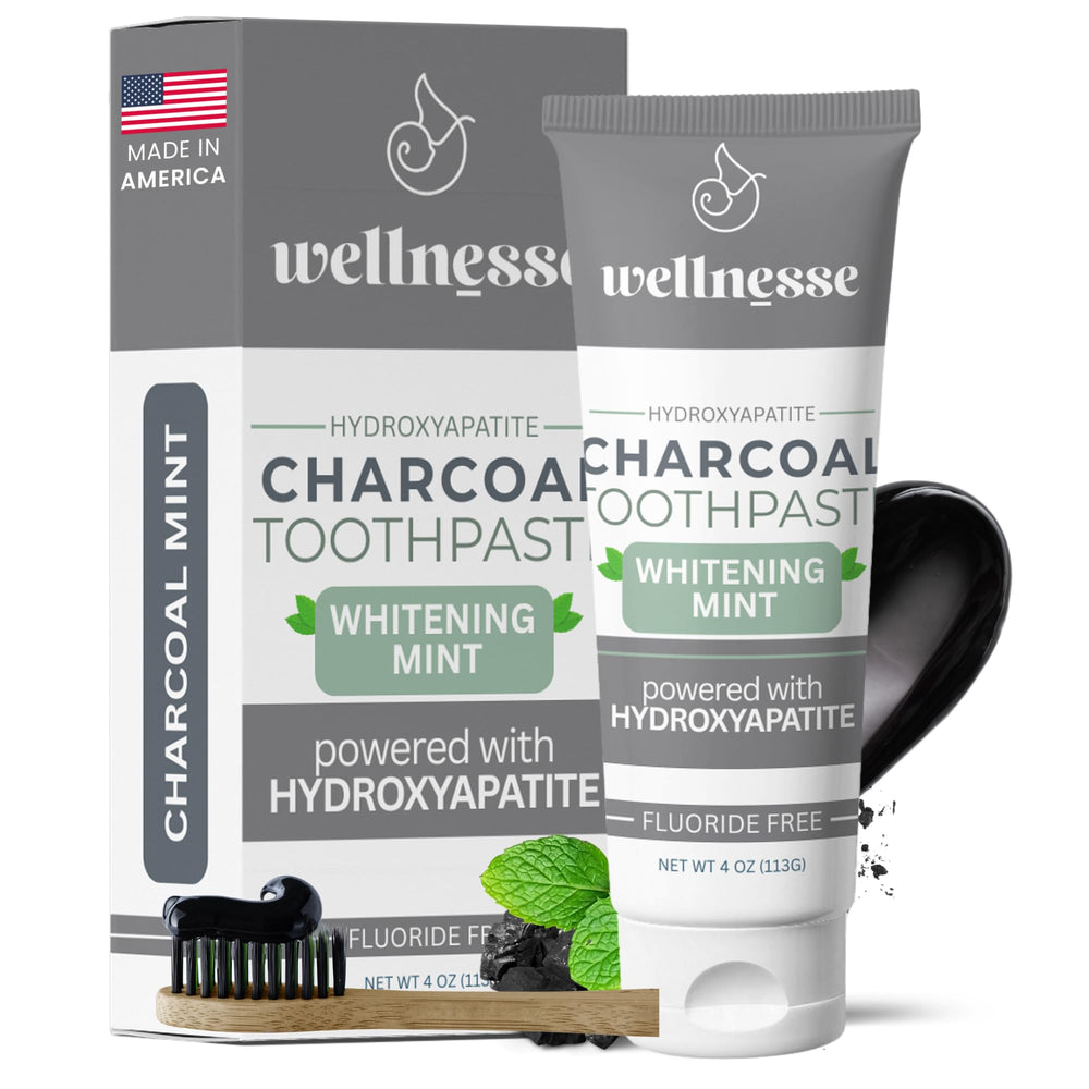Front view of Wellnesse Activated Charcoal Toothpaste 4 oz pack
