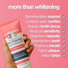 Graphic showing fluoride-free label on Wellnesse Kids toothpaste