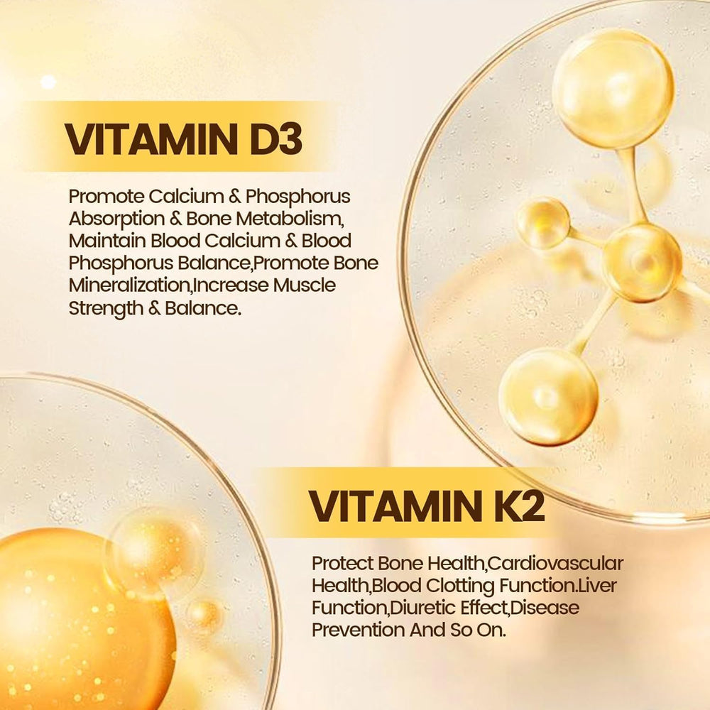 Bone and heart health benefits graphic for Wellova D3 + K2