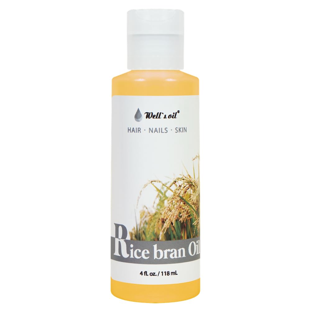 Well’s Oil Rice Bran Oil bottle front view, pure carrier oil for lightweight skin hydration