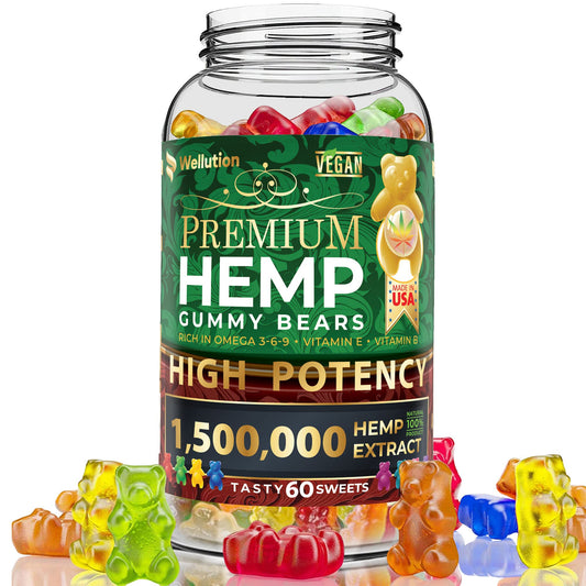 WELLUTION Hemp Gummies bottle front view with 60 count