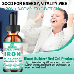 Family-friendly liquid iron supplement with dropper