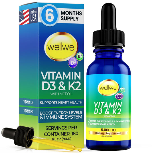 WellWe Vitamin D3 K2 Liquid Drops bottle with dropper, 1 fl oz