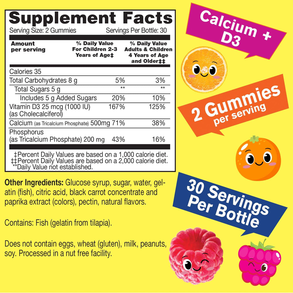 WellYeah Calcium D3 kids gummies package label