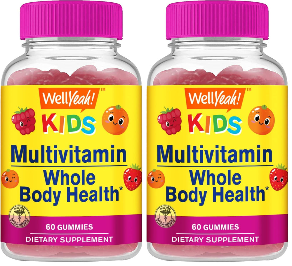 Front view of WellYeah Kids Multivitamin Gummies bottle with orange label
