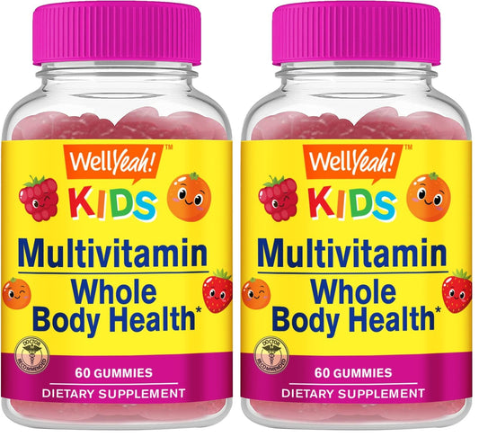Front view of WellYeah Kids Multivitamin Gummies bottle with orange label