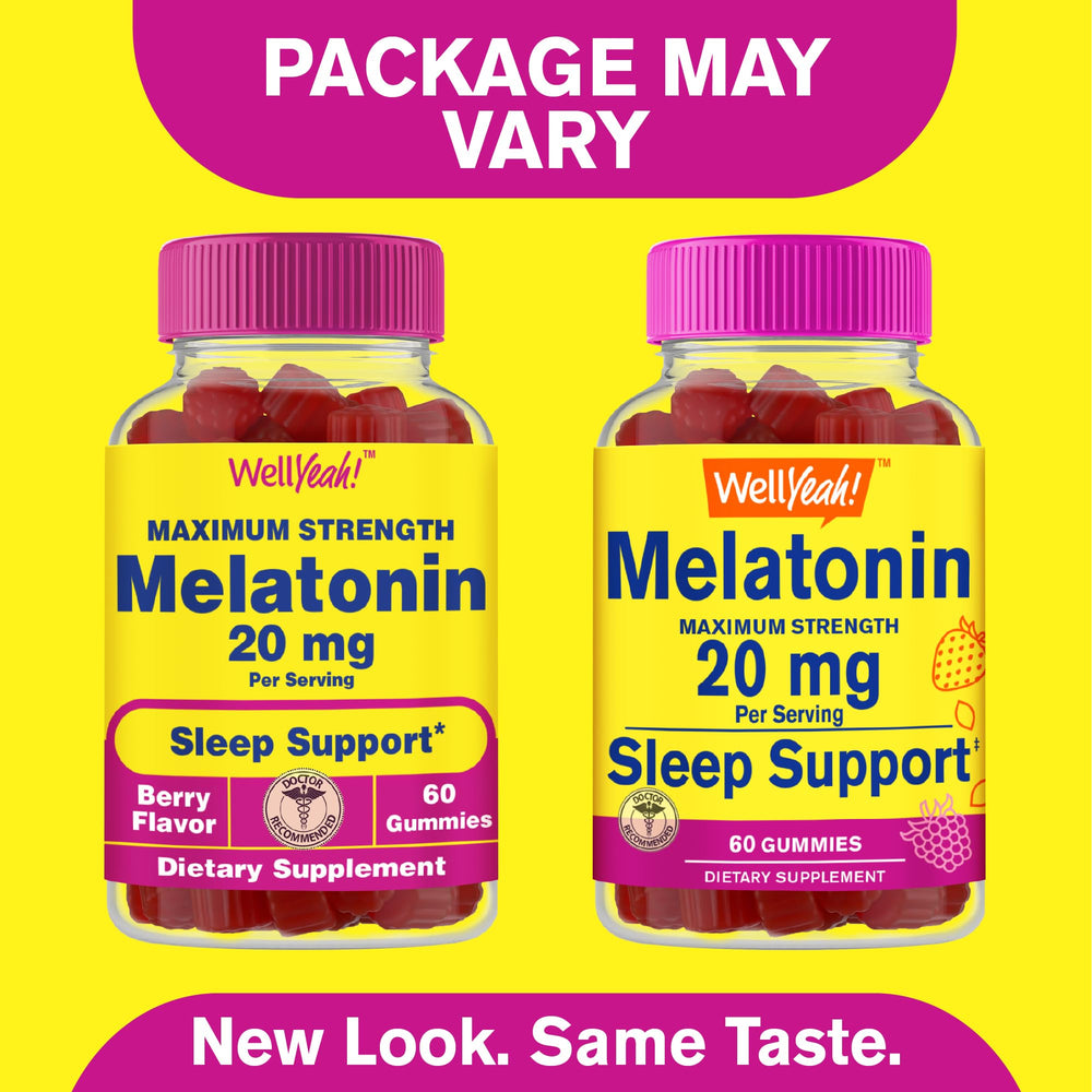 Close-up of WellYeah Melatonin Gummies Berry bottle label