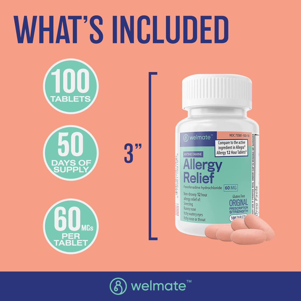 WELMATE 12-hour-relief-label emphasizes long-lasting allergy support.