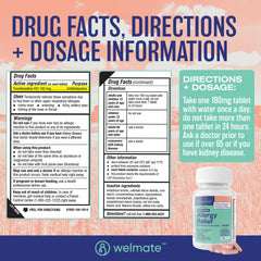 WELMATE bottle front-label detail emphasizing dosage and trusted branding.