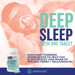 Close-up of WELMATE bottle displaying 25 mg doxylamine dosage.