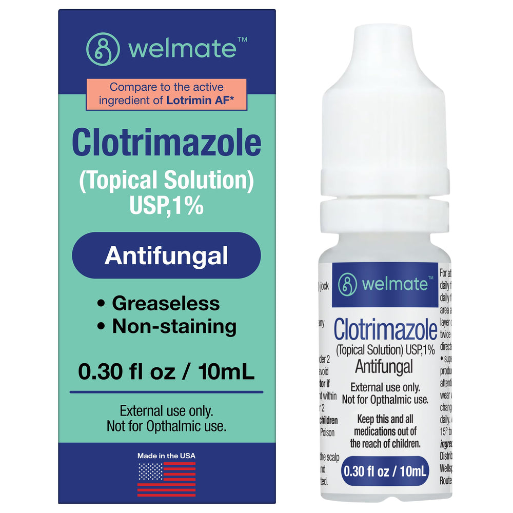 WELMATE Clotrimazole 1% topical solution bottle pour enables quick, precise topical application